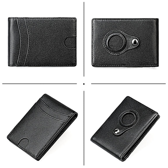 9618 Men RFID Anti-Theft Genuine Leather Wallet with Location Tracker Pocket(Black and Black)
