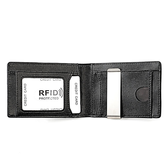 9618 Men RFID Anti-Theft Genuine Leather Wallet with Location Tracker Pocket(Black and Black)