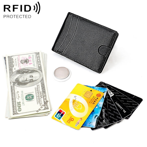 9618 Men RFID Anti-Theft Genuine Leather Wallet with Location Tracker Pocket(Black and Black)