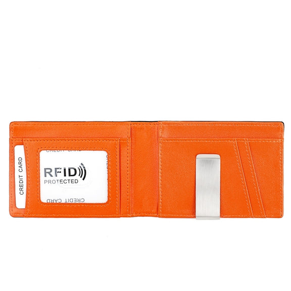 9651 Ultra-thin Two-fold RFID Anti-theft Genuine Leather Wallet For Men and Women(Orange)
