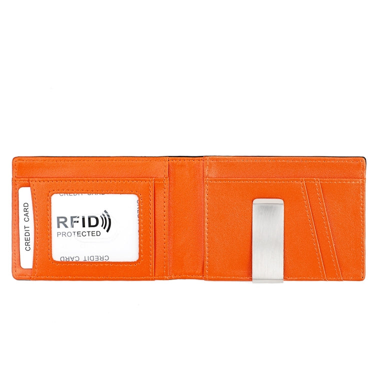 9651 Ultra-thin Two-fold RFID Anti-theft Genuine Leather Wallet For Men and Women(Orange)
