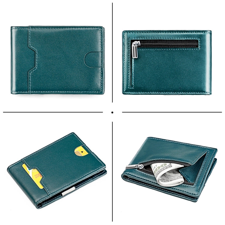 9651 Ultra-thin Two-fold RFID Anti-theft Genuine Leather Wallet For Men and Women(Blue)