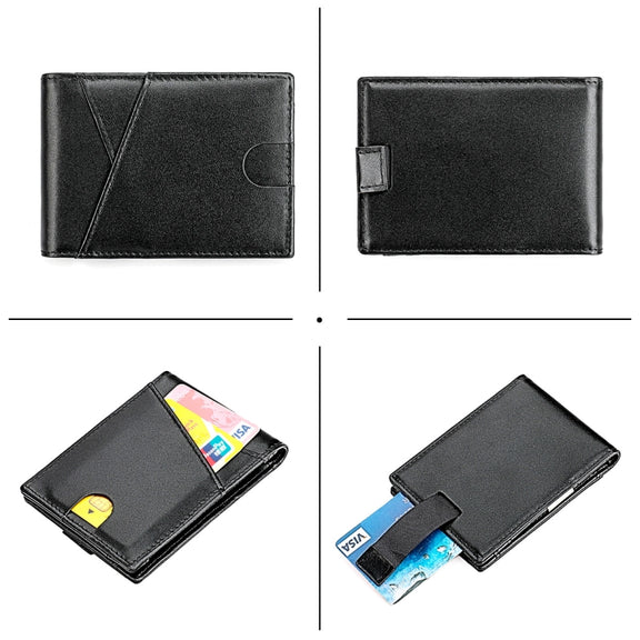 9653SN Men and Women Two-fold RFID Anti-theft Genuine Leather Wallet with Y-shaped Front Pocket(Black)