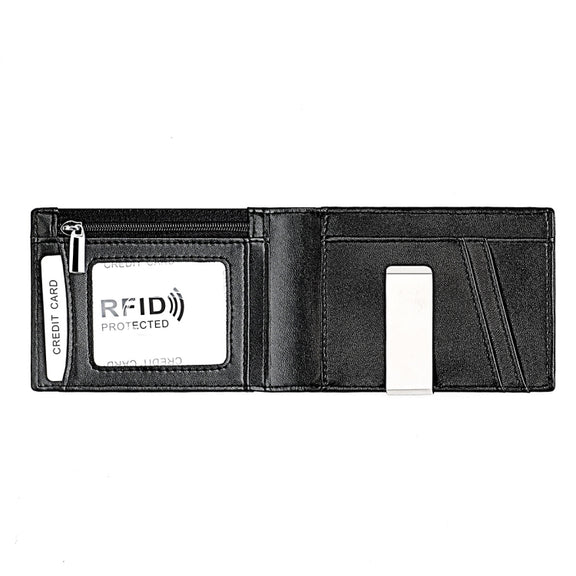 9653SN Men and Women Two-fold RFID Anti-theft Genuine Leather Wallet with Y-shaped Front Pocket(Black)