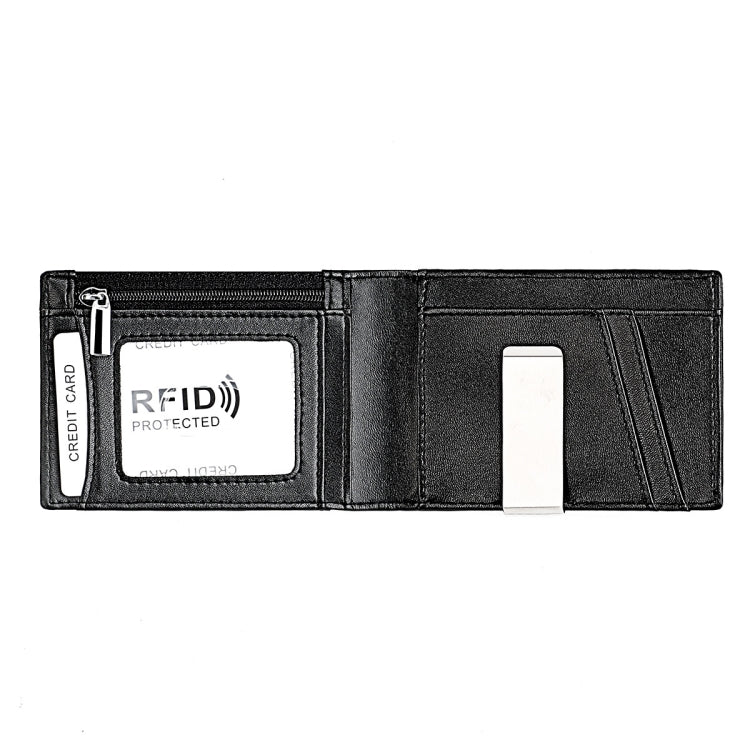 9653SN Men and Women Two-fold RFID Anti-theft Genuine Leather Wallet with Y-shaped Front Pocket(Black)
