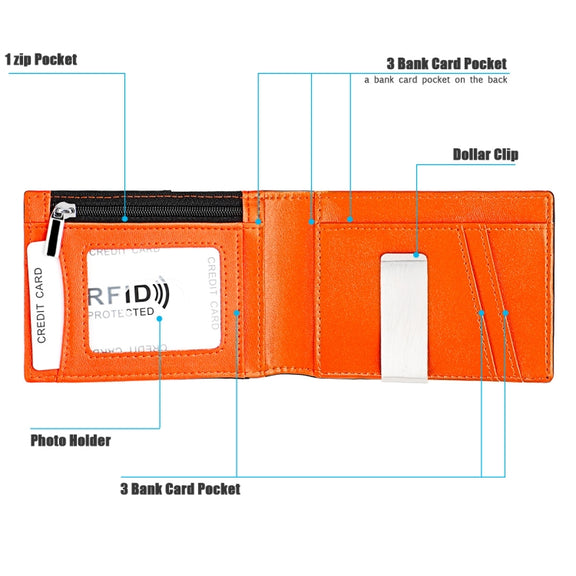 9653SN Men and Women Two-fold RFID Anti-theft Genuine Leather Wallet with Y-shaped Front Pocket(Black)