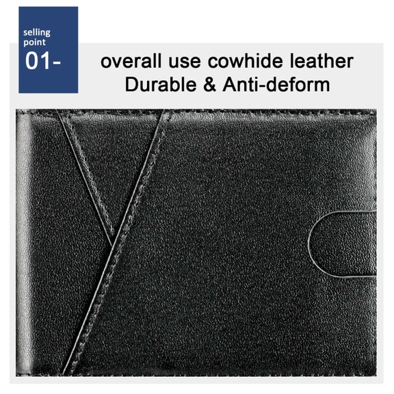 9653SN Men and Women Two-fold RFID Anti-theft Genuine Leather Wallet with Y-shaped Front Pocket(Black)