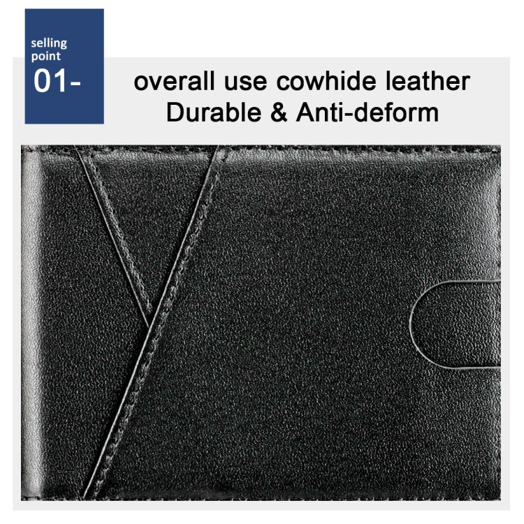9653SN Men and Women Two-fold RFID Anti-theft Genuine Leather Wallet with Y-shaped Front Pocket(Black)
