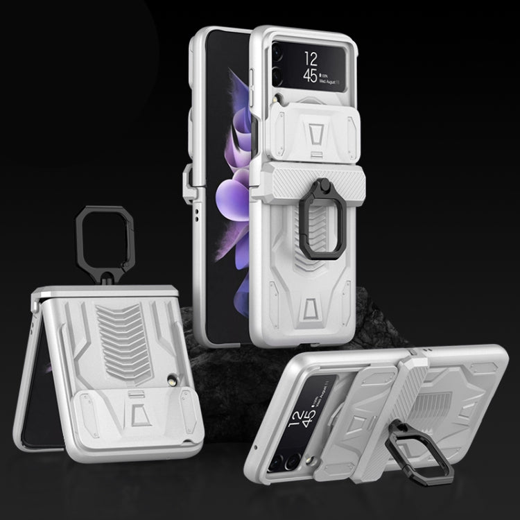 For Samsung Galaxy Z Flip3 5G GKK Sliding Camshield Magnetic Armor Flip Phone Case with Ring Holder(Silver) - free shipping - PMC TechLife - Order now!