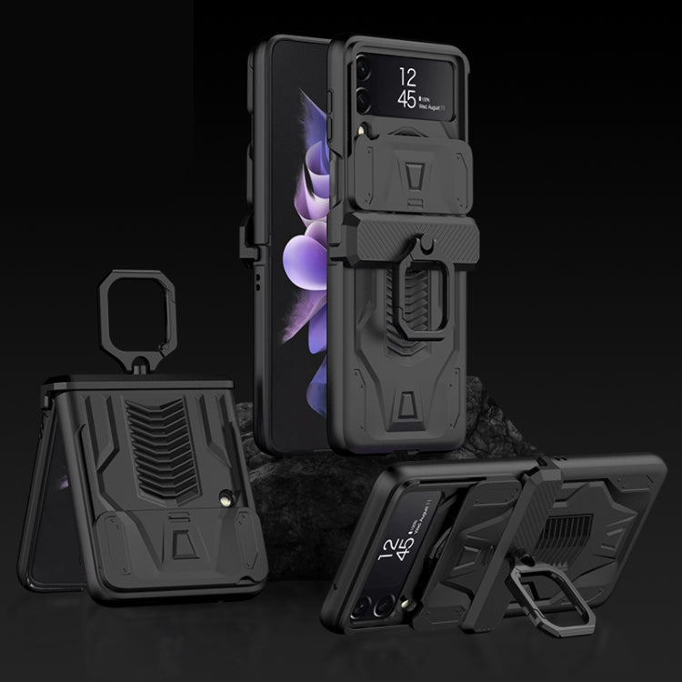 For Samsung Galaxy Z Flip3 5G GKK Sliding Camshield Magnetic Armor Flip Phone Case with Ring Holder(Black) - Galaxy Phone Cases by GKK | Online Shopping South Africa | PMC TechLife | Buy Now Pay Later Mobicred