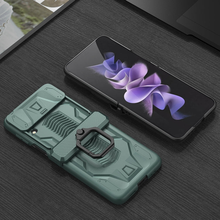 For Samsung Galaxy Z Flip3 5G GKK Sliding Camshield Magnetic Armor Flip Phone Case with Ring Holder(Silver) - free shipping - PMC TechLife - Order now!