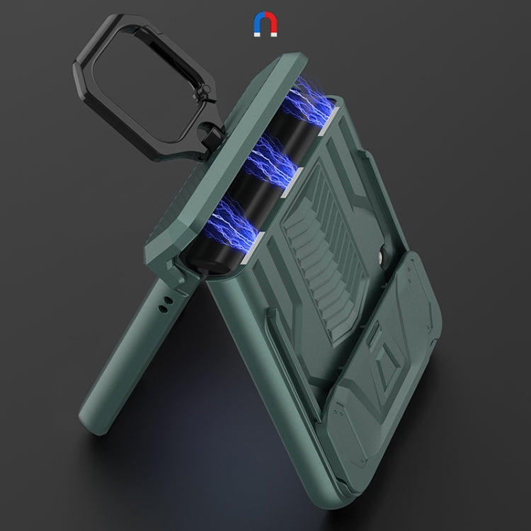 For Samsung Galaxy Z Flip3 5G GKK Sliding Camshield Magnetic Armor Flip Phone Case with Ring Holder(Forest Green) - Galaxy Phone Cases by GKK | Online Shopping South Africa | PMC TechLife | Buy Now Pay Later Mobicred