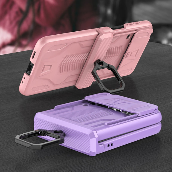 For Samsung Galaxy Z Flip3 5G GKK Sliding Camshield Magnetic Armor Flip Phone Case with Ring Holder(Purple)