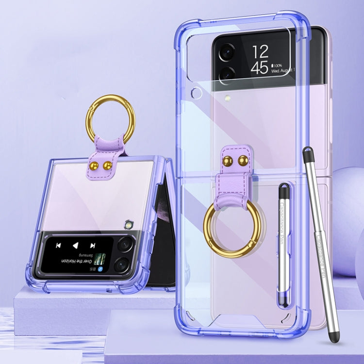For Samsung Galaxy Z Flip3 5G GKK Shockproof Airbag Phone Case with Ring Holder & Stylus Pen(Transparent Purple) - free shipping - PMC TechLife - Order now!