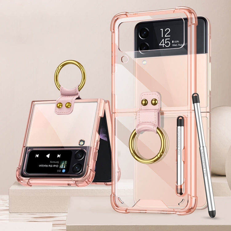 For Samsung Galaxy Z Flip3 5G GKK Shockproof Airbag Phone Case with Ring Holder & Stylus Pen(Transparent Pink) - free shipping - PMC TechLife - Order now!