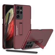 For Samsung Galaxy S21 Ultra 5G GKK Ultra-thin Shockproof Phone Case with Holder & Pen Slots & Stylus Pen(Red)