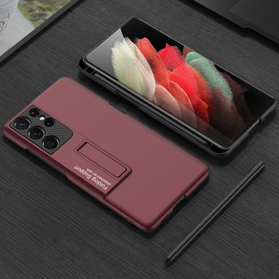 For Samsung Galaxy S21 Ultra 5G GKK Ultra-thin Shockproof Phone Case with Holder & Pen Slots & Stylus Pen(Red) - Galaxy S21 Ultra 5G Cases by GKK | Online Shopping South Africa | PMC TechLife | Buy Now Pay Later Mobicred