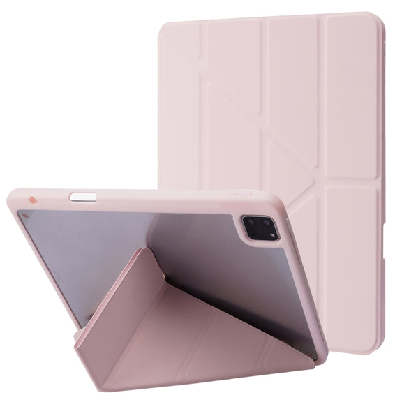 For iPad Air 13 2025 / 2024 / iPad Pro 12.9 2022 / 2021 / 2020 / 2018 Deformation Transparent Acrylic Leather Tablet Case(Pink)