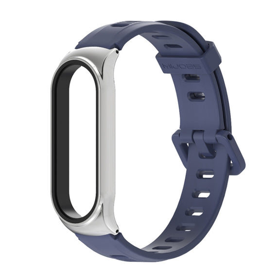 For Xiaomi Mi Band 6 / 5 / 4 / 3 Mijobs Flat Hole Silicone Watch Band, Style:CS Case(Midnight Blue+Silver) - Watch Bands by MIJOBS