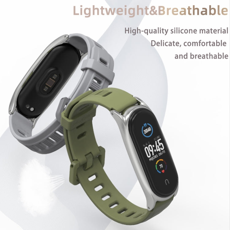 For Xiaomi Mi Band 6 / 5 / 4 / 3 Mijobs Flat Hole Silicone Watch Band, Style:CS Case(Army Green+Silver) - free shipping - PMC TechLife - Order now!