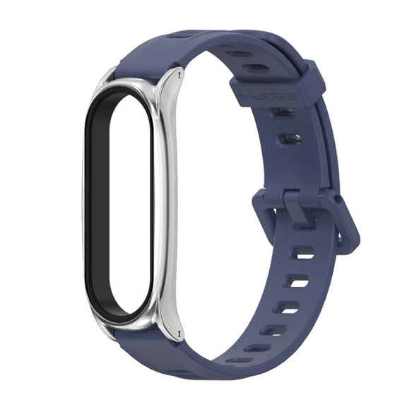 For Xiaomi Mi Band 6 / 5 / 4 / 3 Mijobs Flat Hole Silicone Watch Band, Style:Plus Case(Midnight Blue+Silver) - Watch Bands by MIJOBS