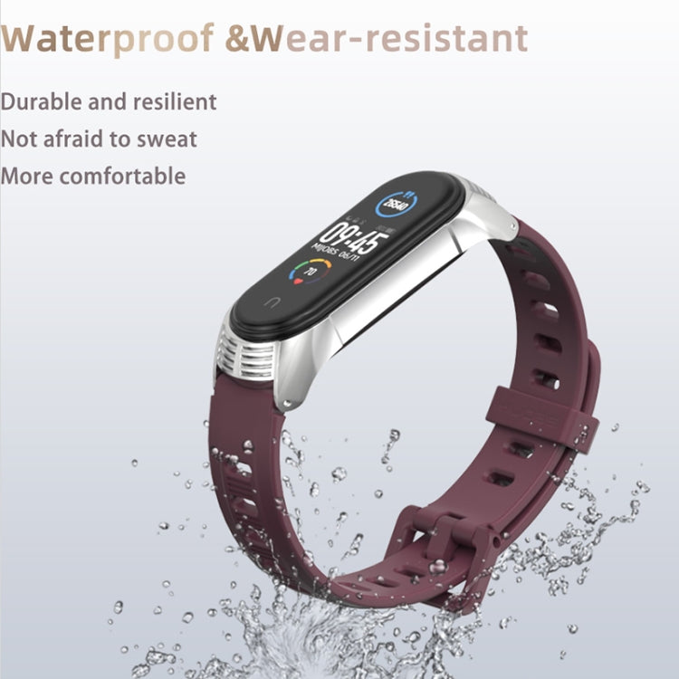 For Xiaomi Mi Band 6 / 5 / 4 / 3 Mijobs Flat Hole Silicone Watch Band, Style:Plus Case(Midnight Blue+Silver) - Watch Bands by MIJOBS | Online Shopping South Africa | PMC TechLife | Buy Now Pay Later Mobicred