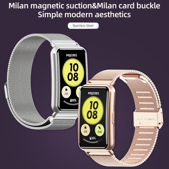 For Huawei Watch Fit Mijobs Milan Buckle Stainless Steel Watch Band(Black) - Watch Bands by MIJOBS