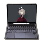 YA610B-A  Lambskin Texture Voltage Round Keycap Bluetooth Keyboard Leather Case with Touchpad For Samsung Galaxy Tab S6 Lite 10.4 inch SM-P610 / SM-P615(Black)