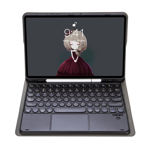 YA610B-A  Lambskin Texture Voltage Round Keycap Bluetooth Keyboard Leather Case with Touchpad For Samsung Galaxy Tab S6 Lite 10.4 inch SM-P610 / SM-P615(Black)