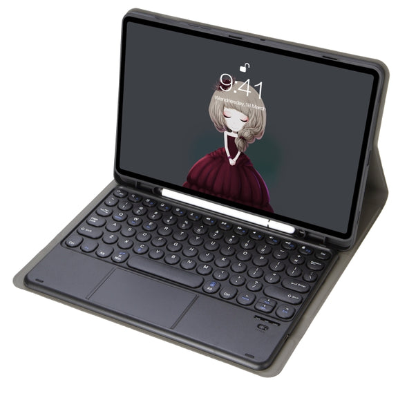 YA610B-A  Lambskin Texture Voltage Round Keycap Bluetooth Keyboard Leather Case with Touchpad For Samsung Galaxy Tab S6 Lite 10.4 inch SM-P610 / SM-P615(Black)