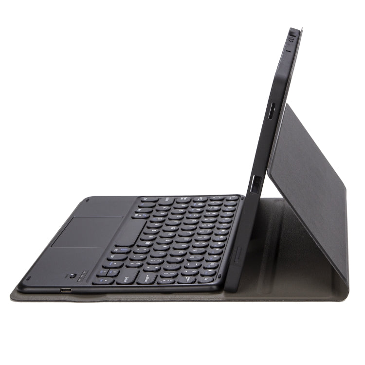 YA610B-A  Lambskin Texture Voltage Round Keycap Bluetooth Keyboard Leather Case with Touchpad For Samsung Galaxy Tab S6 Lite 10.4 inch SM-P610 / SM-P615(Black)
