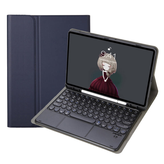 YA610B-A  Lambskin Texture Voltage Round Keycap Bluetooth Keyboard Leather Case with Touchpad For Samsung Galaxy Tab S6 Lite 10.4 inch SM-P610 / SM-P615(Blue)