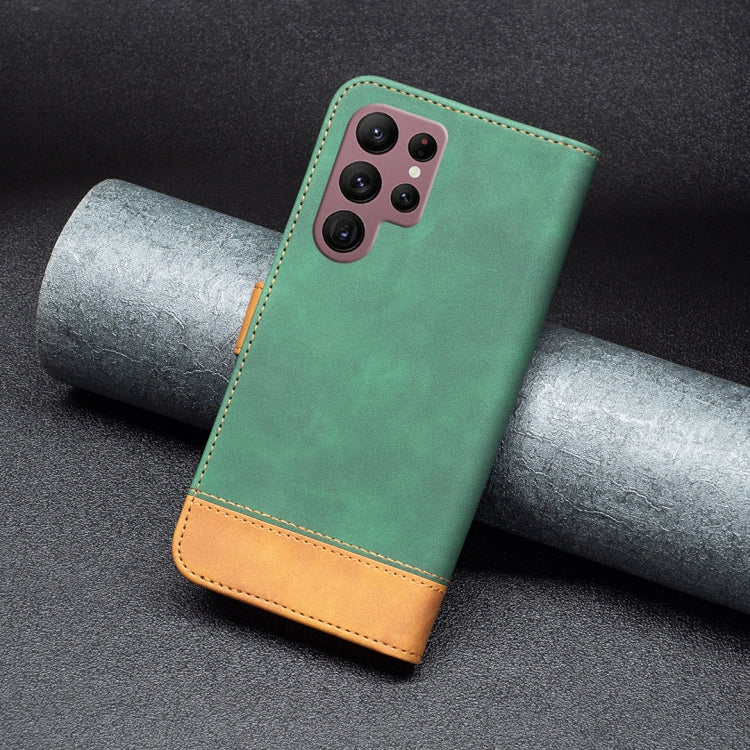 For Samsung Galaxy S22 Ultra 5G BF11 Color Matching Skin Feel Leather Phone Case(Green)