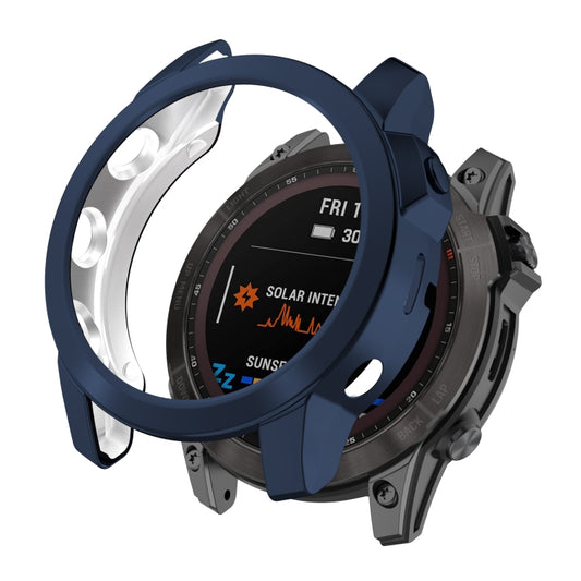 Compatible with Garmin Fenix 7X TPU Half-pack Hollowed Electroplating Watch Case(Midnight Blue) - free shipping - PMC Jewellery - Order now!