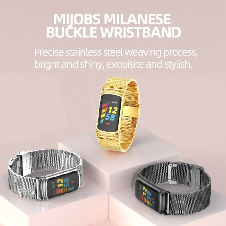 For Fitbit Charge5 Mijobs Milan Buckle Stainless Steel Metal Watch Band(Gold) - Watch Bands by MIJOBS | Online Shopping South Africa | PMC TechLife | Buy Now Pay Later Mobicred