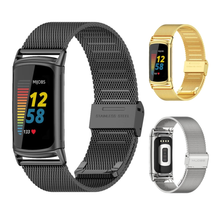 For Fitbit Charge 5 / Charge 6 Mijobs Milan Buckle Stainless Steel Metal Watch Band(Black) - Watch Bands by MIJOBS | Online Shopping South Africa | PMC TechLife | Buy Now Pay Later Mobicred