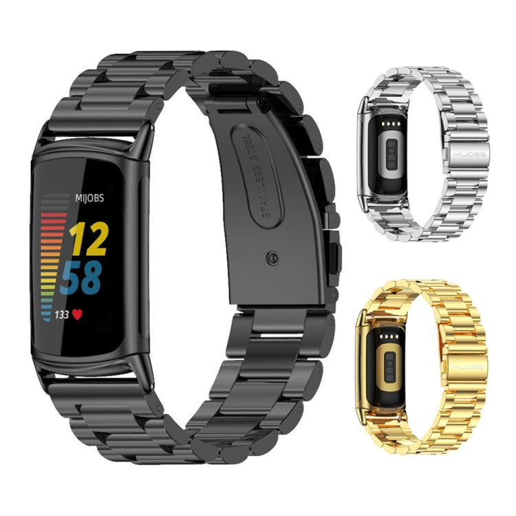 For Fitbit Charge 5 / Charge 6 Mijobs Stainless Steel Metal Watch Band(Black) - free shipping - PMC TechLife - Order now!
