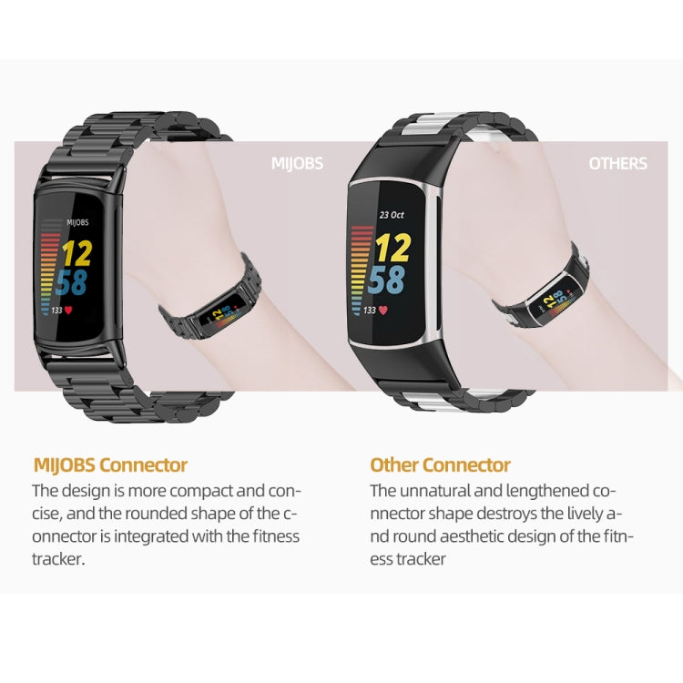 For Fitbit Charge 5 / Charge 6 Mijobs Stainless Steel Metal Watch Band(Black) - free shipping - PMC TechLife - Order now!