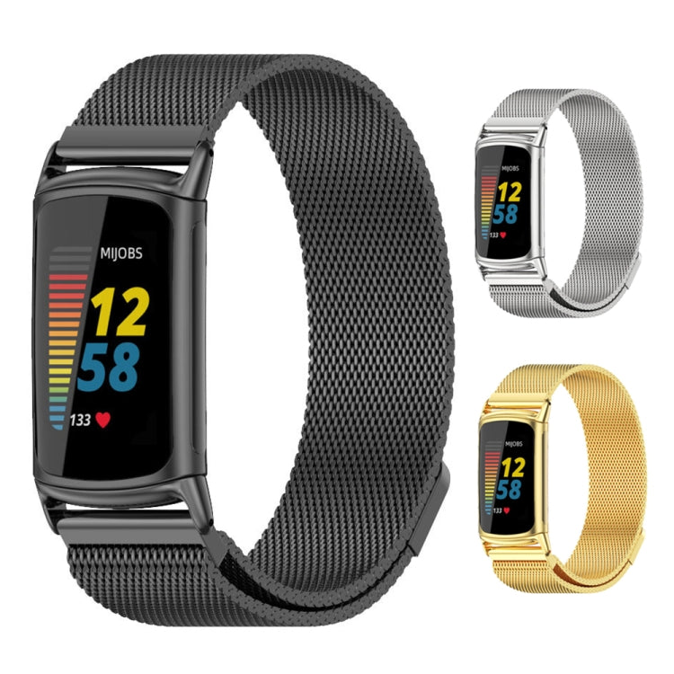 For Fitbit Charge 5 / Charge 6 Mijobs Magnetic Metal Watch Band(Black) - Watch Bands by MIJOBS | Online Shopping South Africa | PMC TechLife | Buy Now Pay Later Mobicred