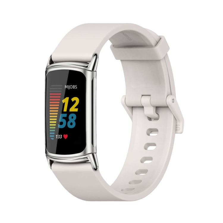 For Fitbit Charge 5 / Charge 6 Mijobs Soft Silicone  Watch Band(Grey+Silver) - free shipping - PMC TechLife - Order now!