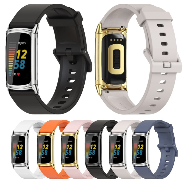 For Fitbit Charge 5 / Charge 6 Mijobs Soft Silicone  Watch Band(Orange+Gold) - Watch Bands by MIJOBS | Online Shopping South Africa | PMC TechLife | Buy Now Pay Later Mobicred