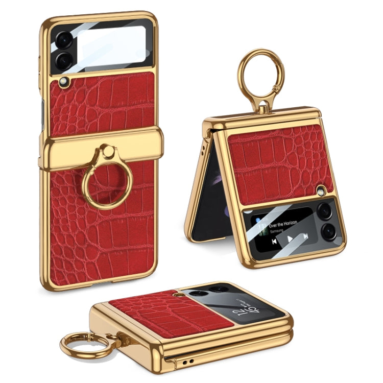 For Samsung Galaxy Z Flip3 5G GKK Integrated Plating + Leather Flip Phone Case(Crocodile Red) - Galaxy Phone Cases by GKK | Online Shopping South Africa | PMC TechLife