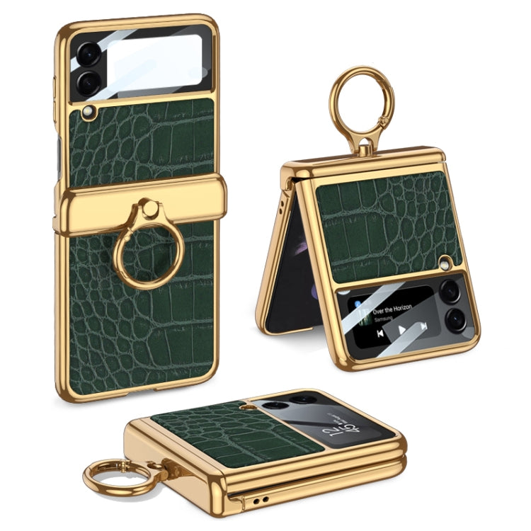 For Samsung Galaxy Z Flip3 5G GKK Integrated Plating + Leather Flip Phone Case(Crocodile Green) - Galaxy Phone Cases by GKK | Online Shopping South Africa | PMC TechLife | Buy Now Pay Later Mobicred
