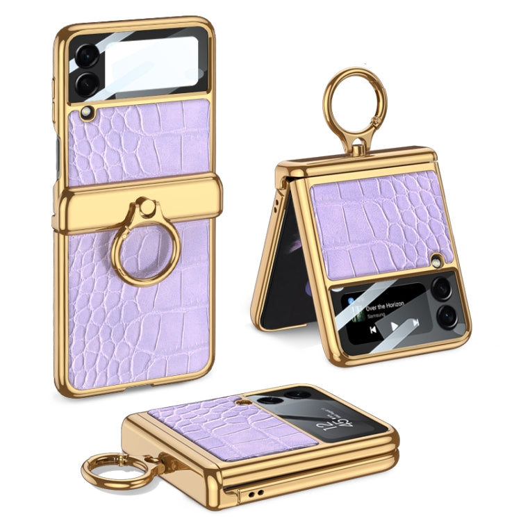 For Samsung Galaxy Z Flip3 5G GKK Integrated Plating + Leather Flip Phone Case(Crocodile Purple) - Galaxy Phone Cases by GKK | Online Shopping South Africa | PMC TechLife | Buy Now Pay Later Mobicred