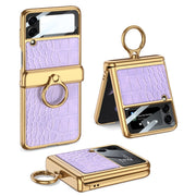 For Samsung Galaxy Z Flip3 5G GKK Integrated Plating + Leather Flip Phone Case(Crocodile Purple)