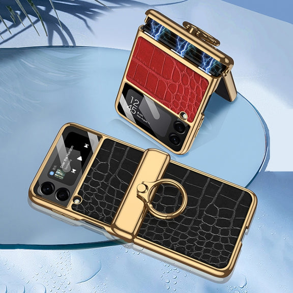 For Samsung Galaxy Z Flip3 5G GKK Integrated Plating + Leather Flip Phone Case(Python Texture)
