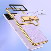 For Samsung Galaxy Z Flip3 5G GKK Integrated Plating + Leather Flip Phone Case(Crocodile Pink)