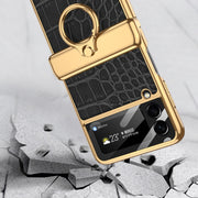 For Samsung Galaxy Z Flip3 5G GKK Integrated Plating + Leather Flip Phone Case(Python Texture)