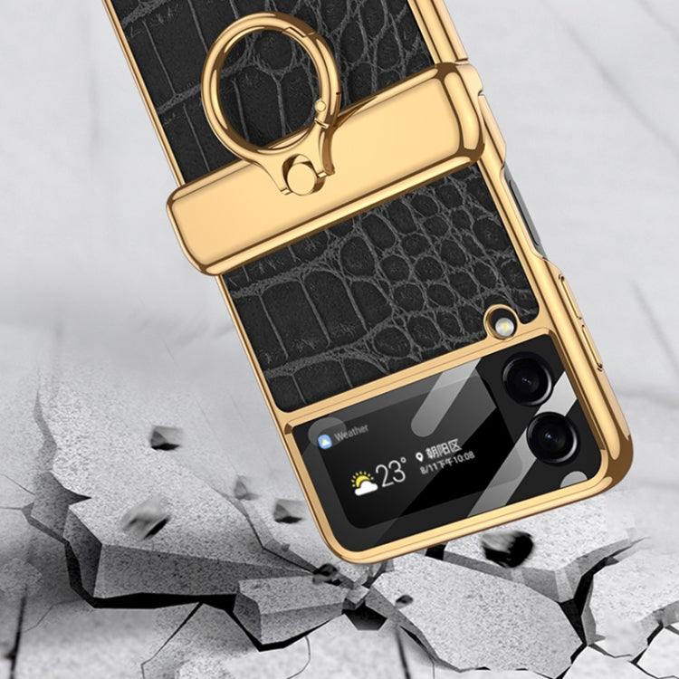 For Samsung Galaxy Z Flip3 5G GKK Integrated Plating + Leather Flip Phone Case(Crocodile Black)