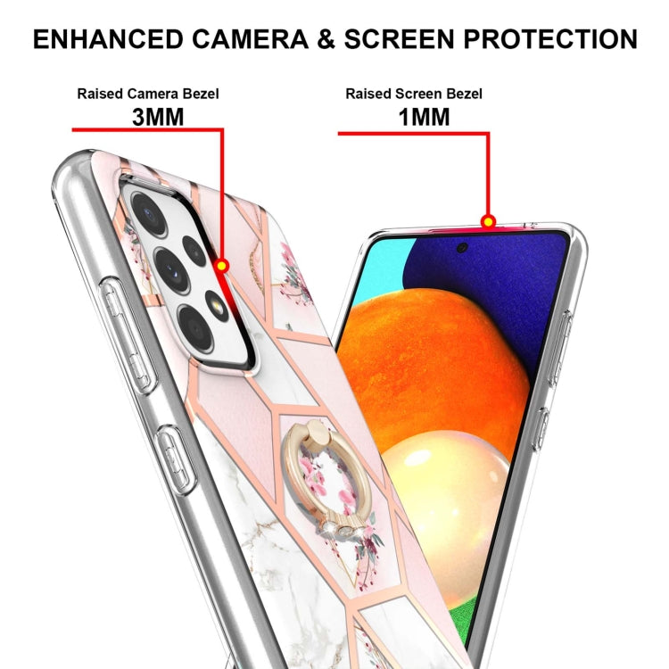 For Samsung Galaxy A73 5G Splicing Marble Flower Pattern TPU Ring Holder Case(Pink Flower) - free shipping - PMC TechLife - Order now!